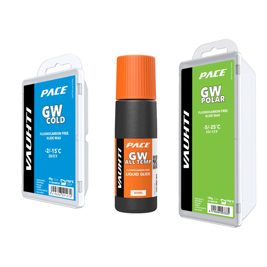 Vauhti's Fluoro-free hydrocarbon glide wax line. Perfect for recreational skiers, ski preparation and maintenance.