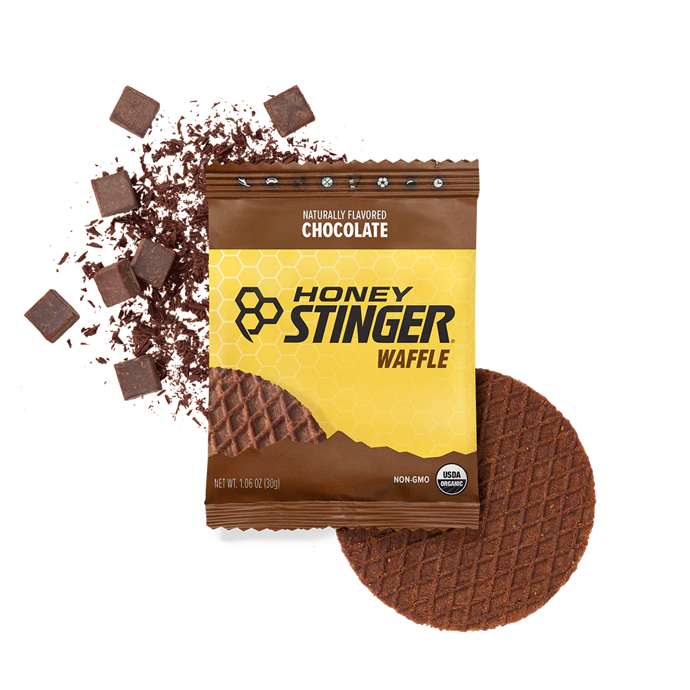 A product picture of the Honey Stinger Chocolate Waffles