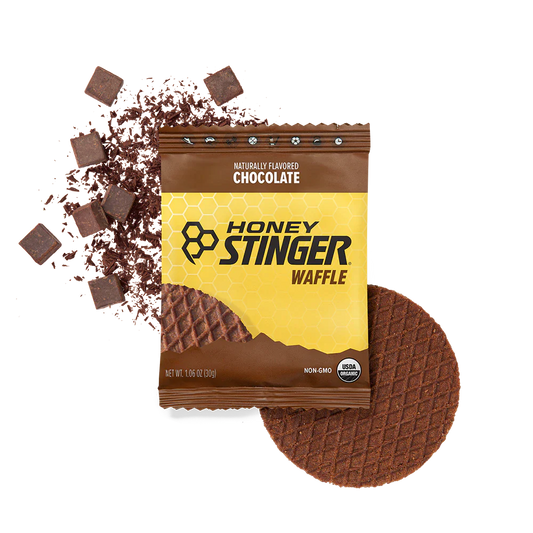 A product picture of the Honey Stinger Chocolate Waffles
