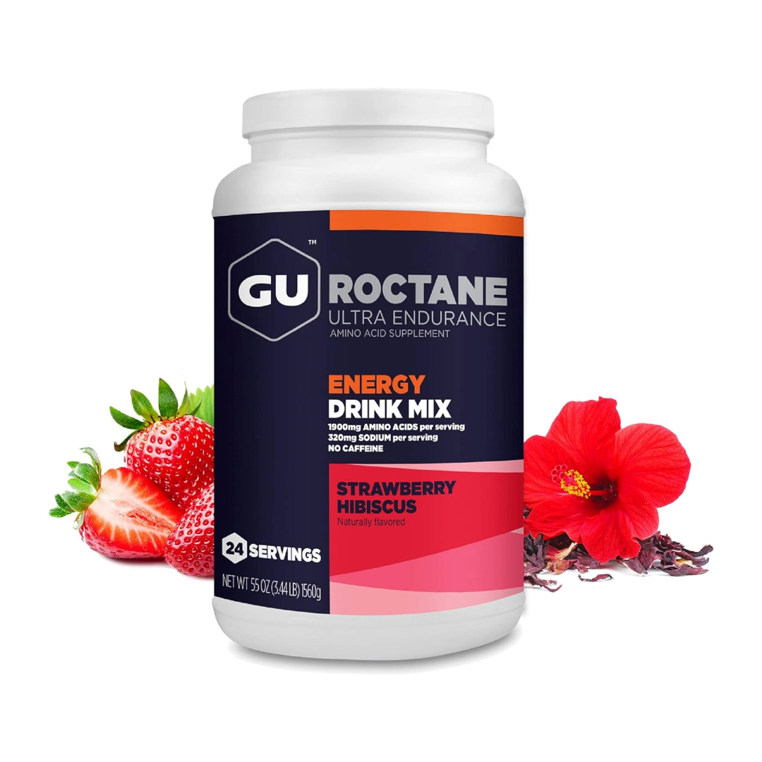 A product picture of the Gu Energy Roctane Strawberry Hibiscus Drink Mix (Caffine Free) | 1560g
