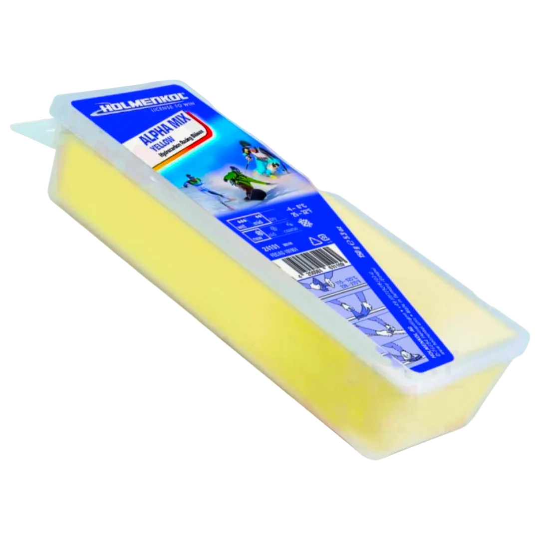 A product picture of the Holmenkol Alphamix YELLOW Melt Basewax (0C/-4C)