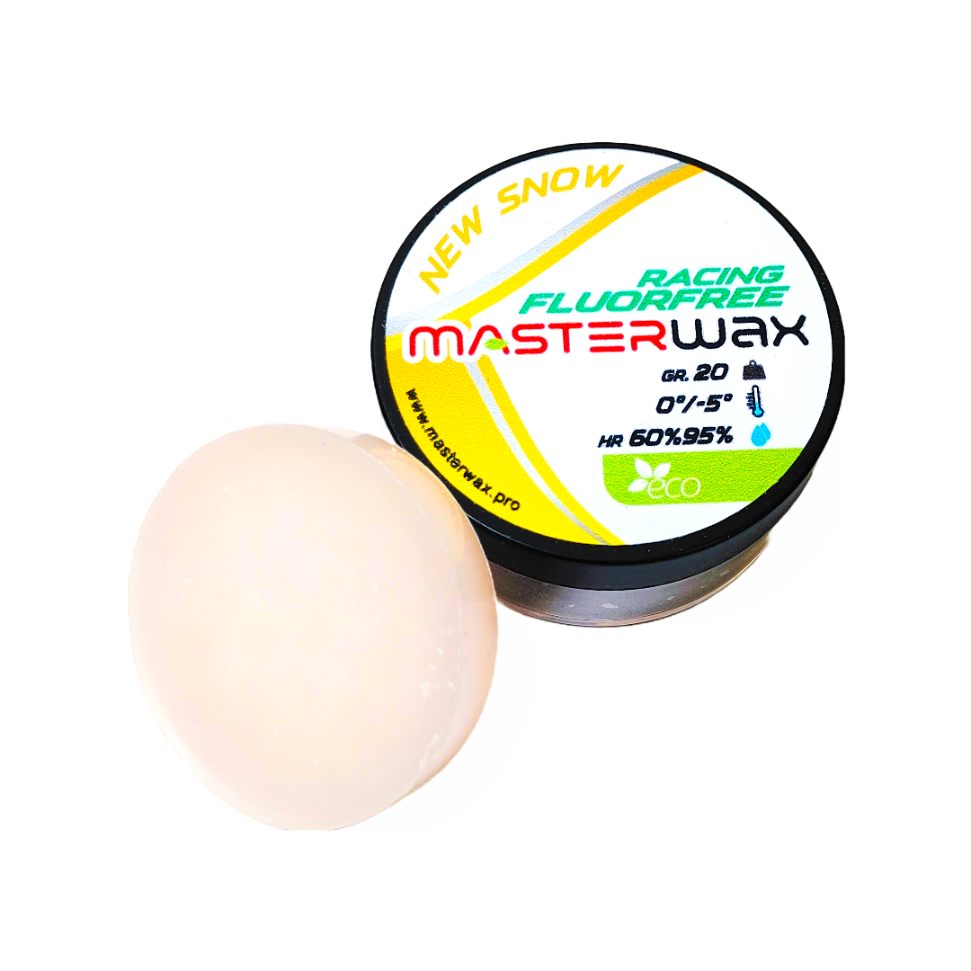 A product picture of the MasterWax RACING FLUORFREE New Snow Wool-Apply Wax (0C/-5C) | 20g
