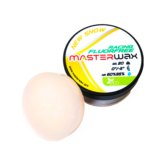 A product picture of the MasterWax RACING FLUORFREE New Snow Wool-Apply Wax (0C/-5C) | 20g