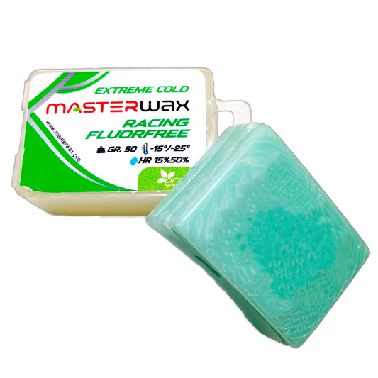 A product picture of the MasterWax RACING FLUORFREE Extreme Cold Melt Wax