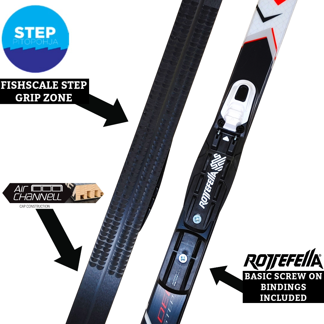 A product picture of the Peltonen Delta Jr Step Classic Skis + BASIC NNN Bindings & Holders
