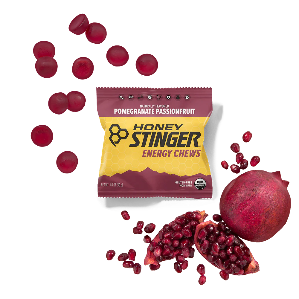 A product picture of the Honey Stinger Pomegranate Chews