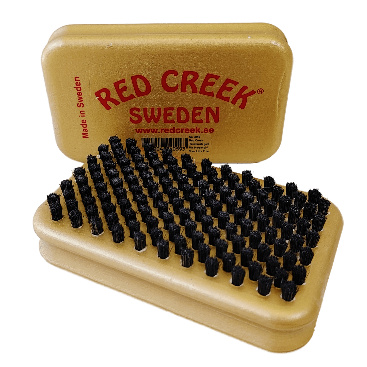 A product picture of the Red Creek Ultrafine Steel/Horsehair Mix Gold Hand Brush