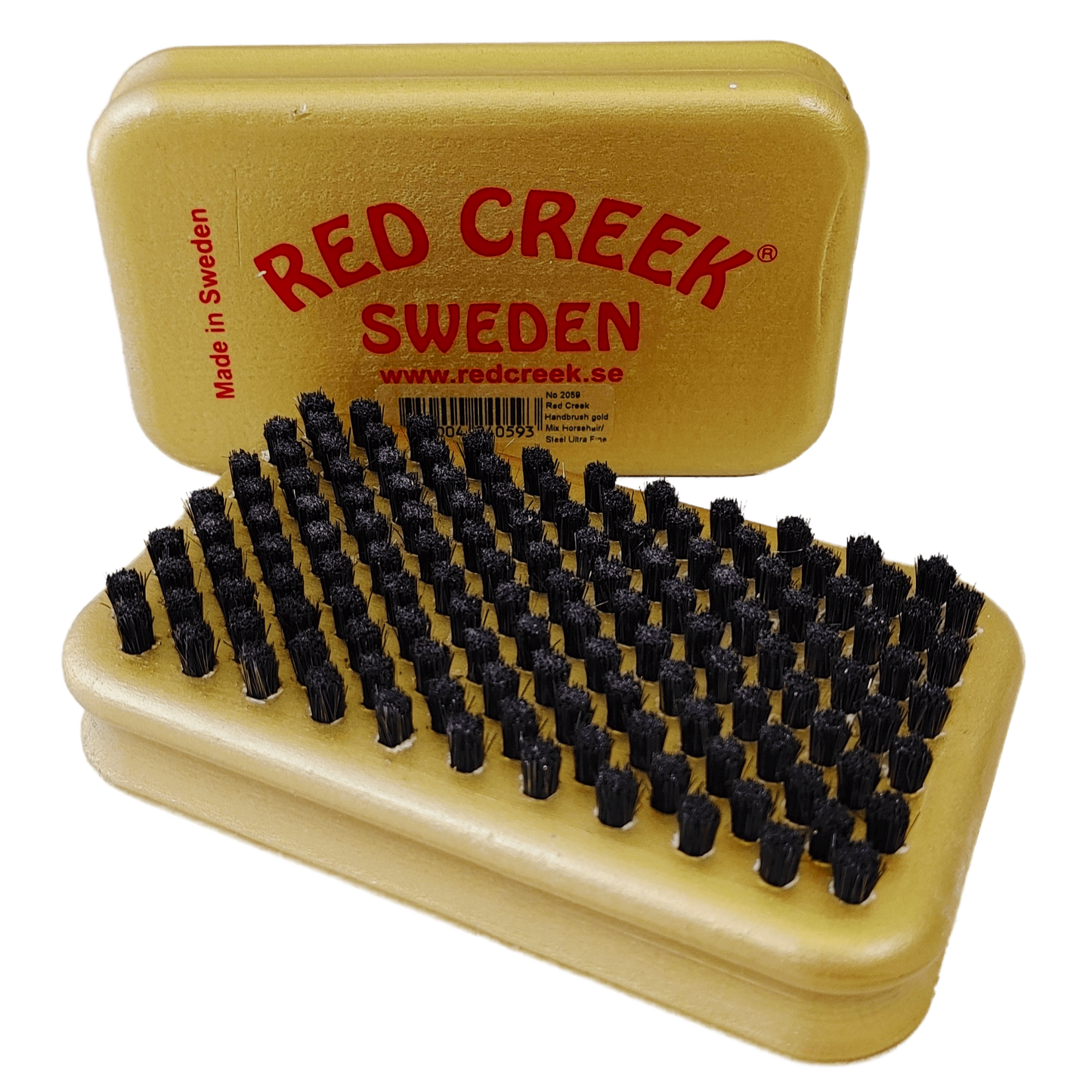 A product picture of the Red Creek Ultrafine Steel/Horsehair Mix Gold Hand Brush