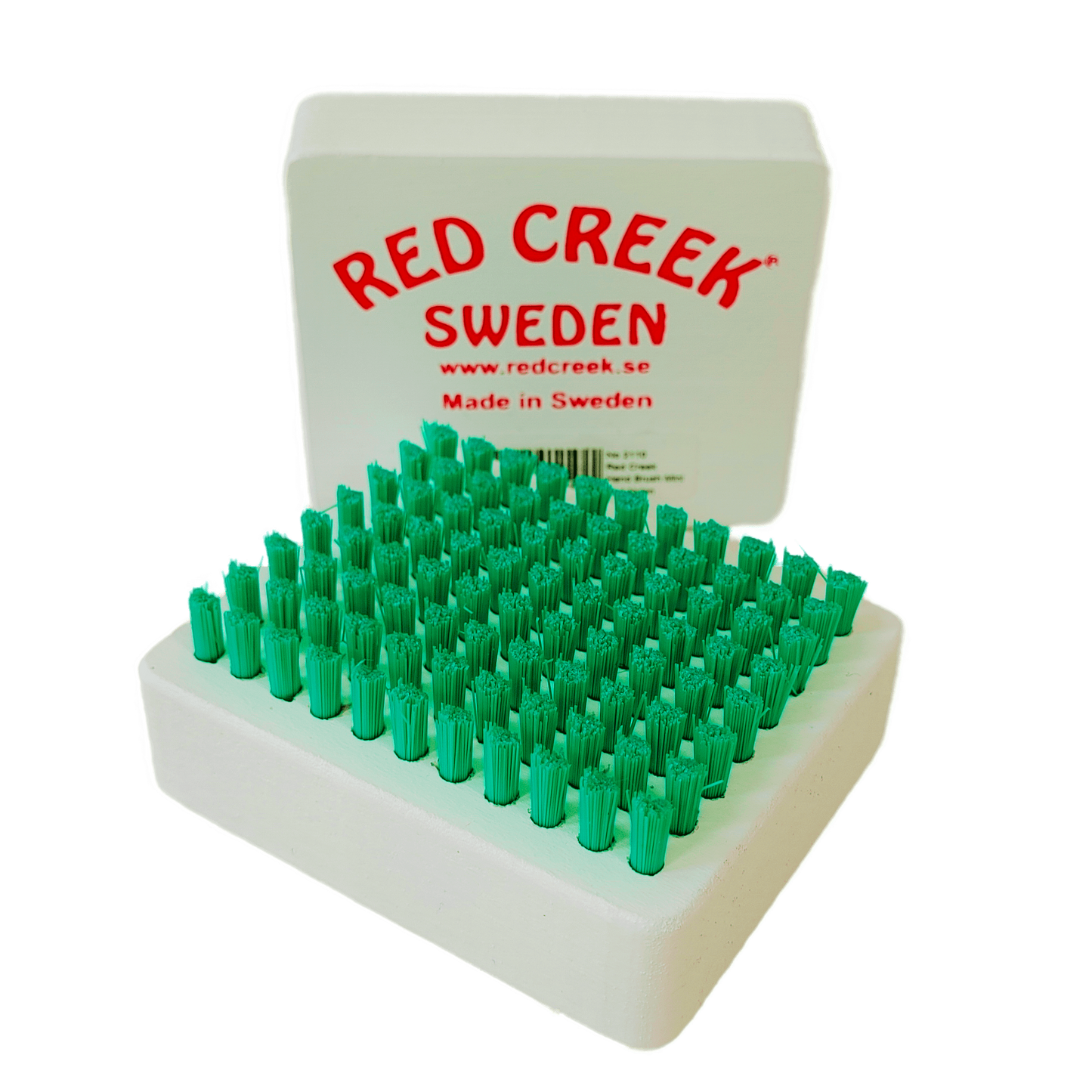 A product picture of the Red Creek Green Nylon Mini Hand Brush