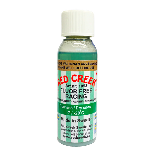 A product picture of the Red Creek Fluoro-Free Racing Green Dry Snow Liquid Glide Wax (-7C/-20C) | 90ml