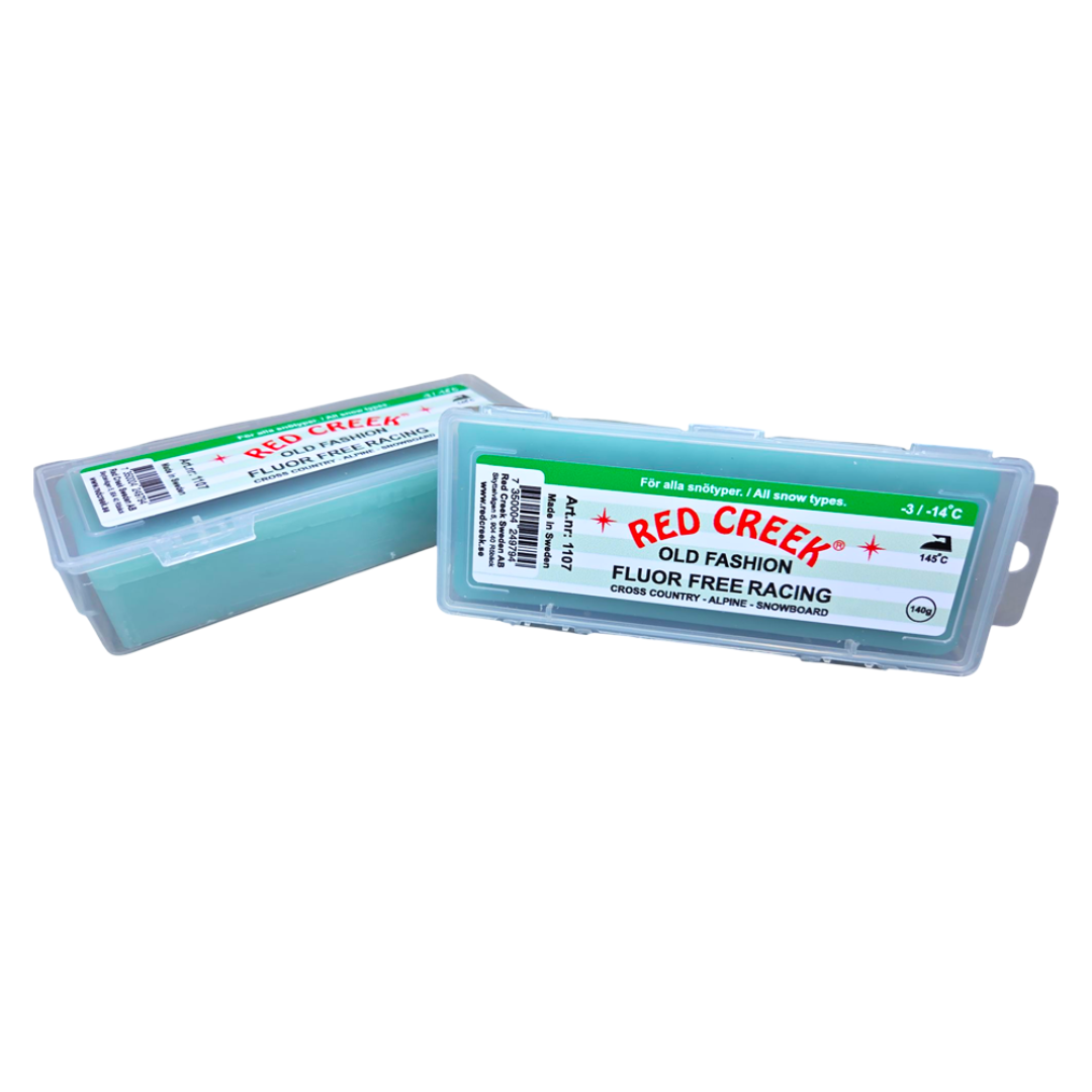A product picture of the Red Creek Fluor-Free Green 'Old Fashion' All Snow Types Melt Glide Wax (-3C/-14C) | 140g