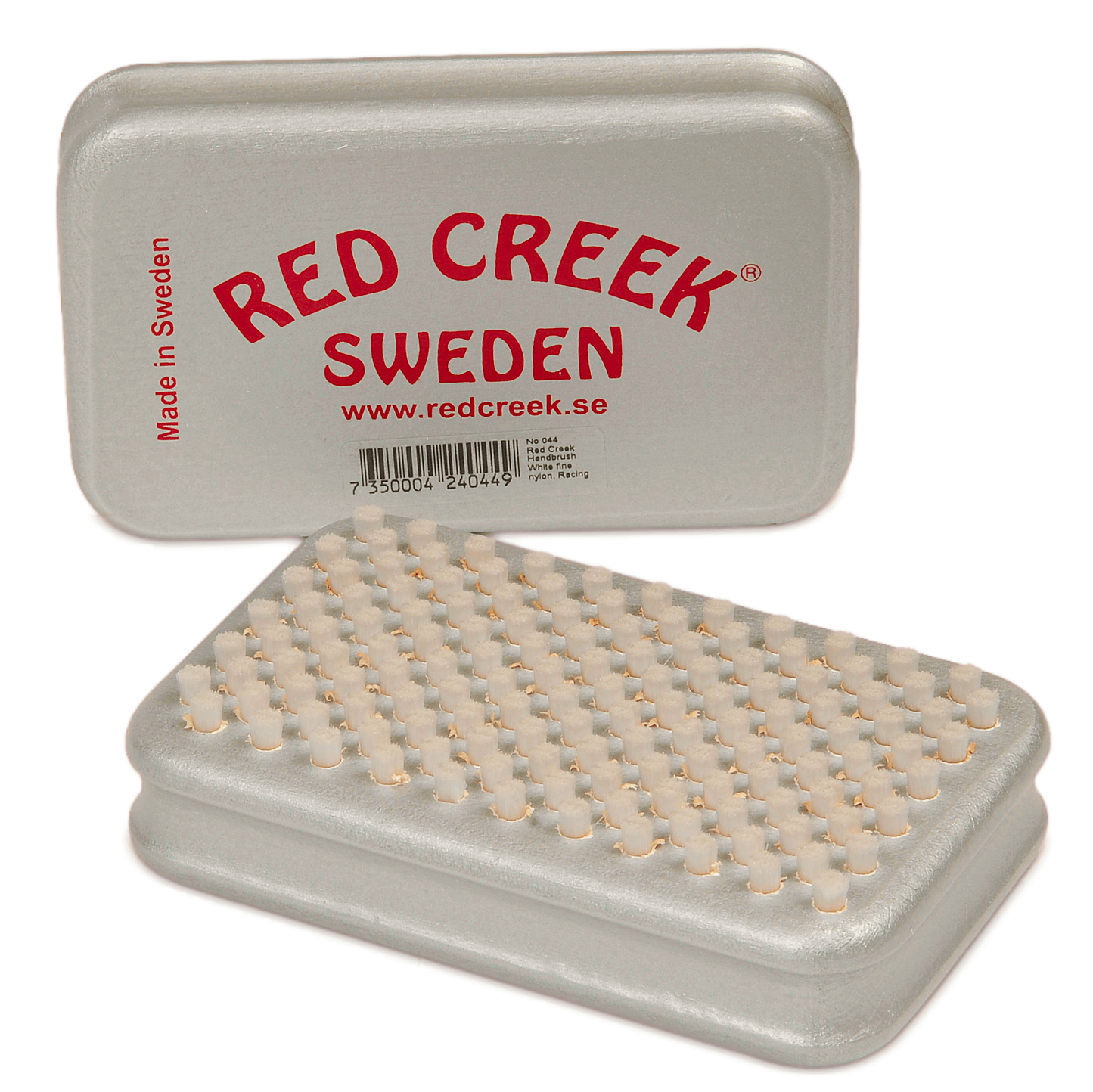 A product picture of the Red Creek Fine White 4mm Nylon Racing Silver Hand Brush