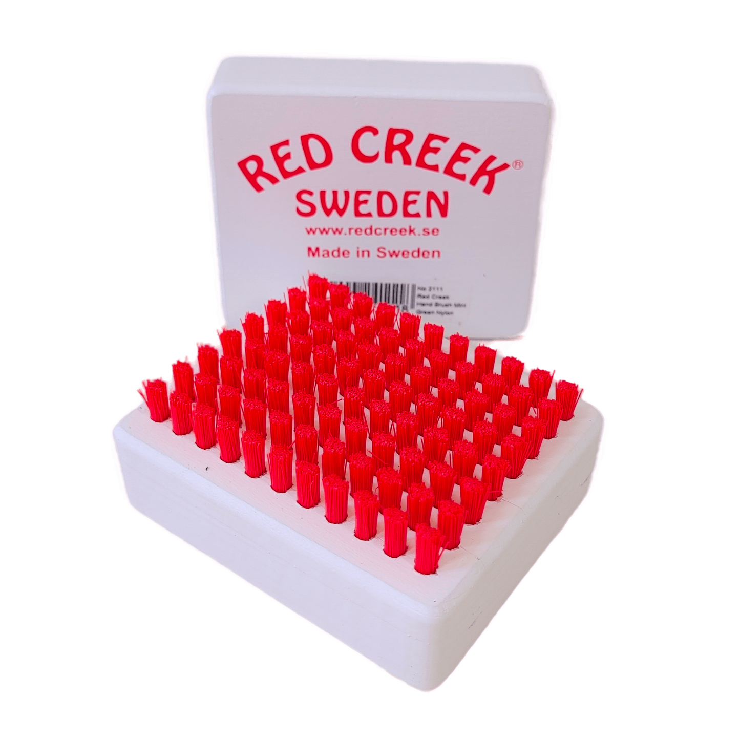 A product picture of the Red Creek Red Nylon Mini Hand Brush
