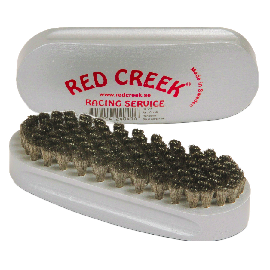 A product picture of the Red Creek Ultrafine Curled Steel Racing Silver Hand Brush