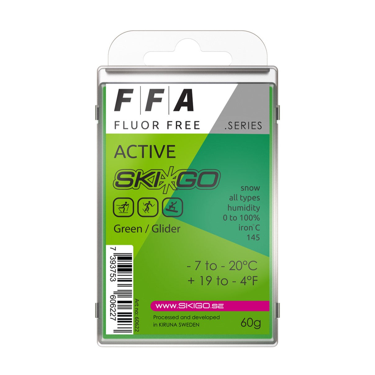 A product picture of the Ski*Go FFA Green Melt Wax