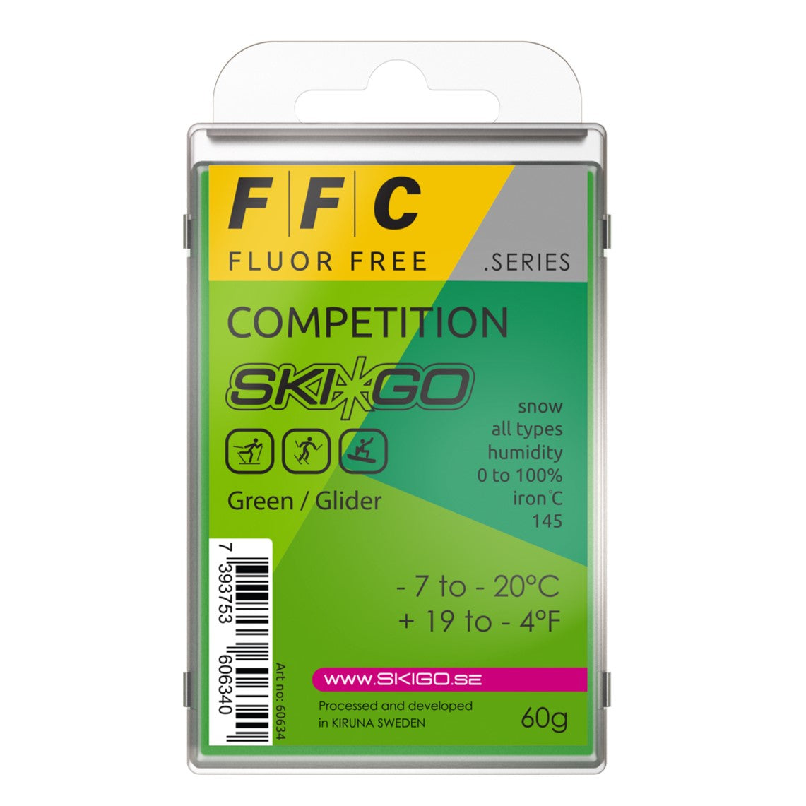 A product picture of the Ski*Go FFC Green Melt Wax
