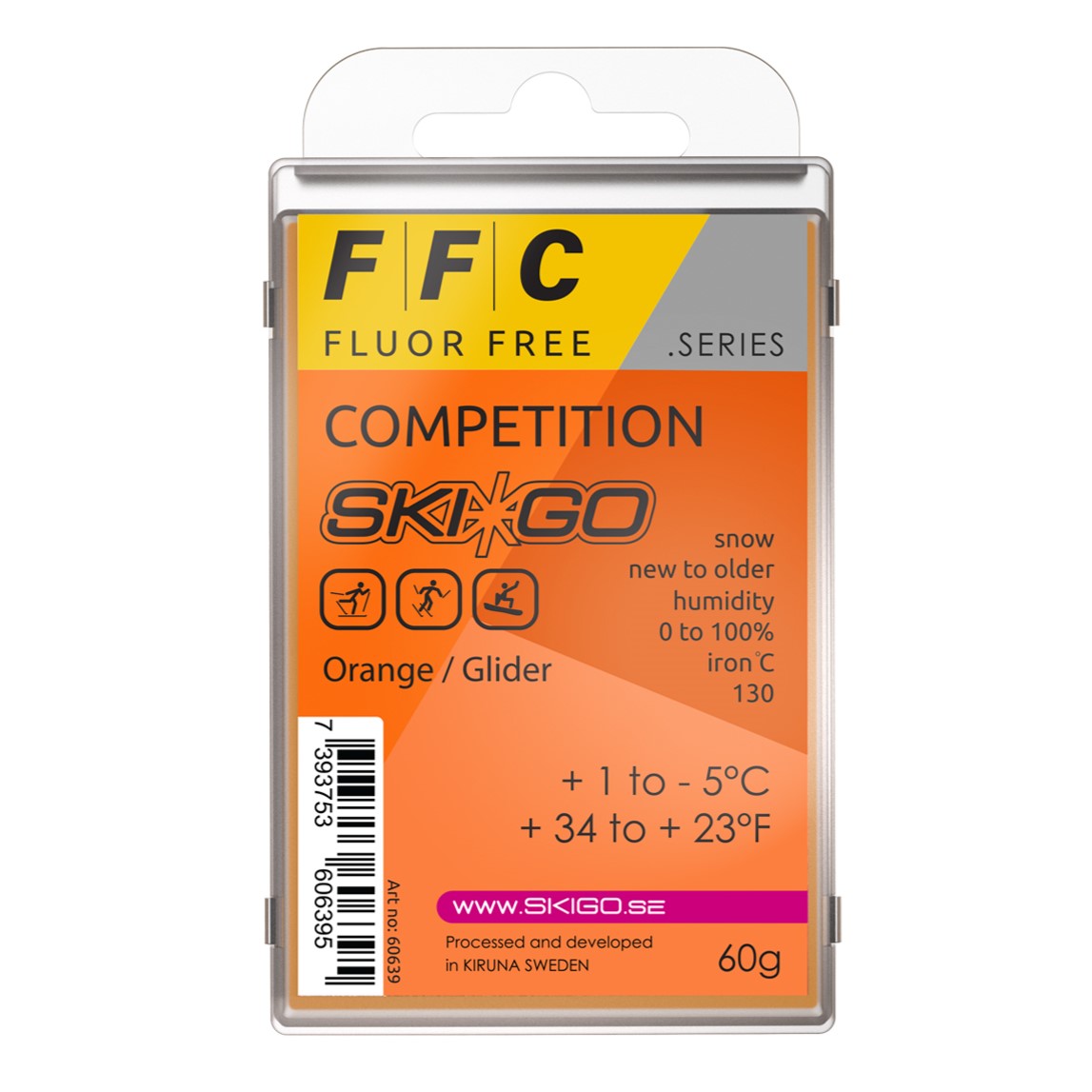 A product picture of the Ski*Go FFC Orange Melt Wax