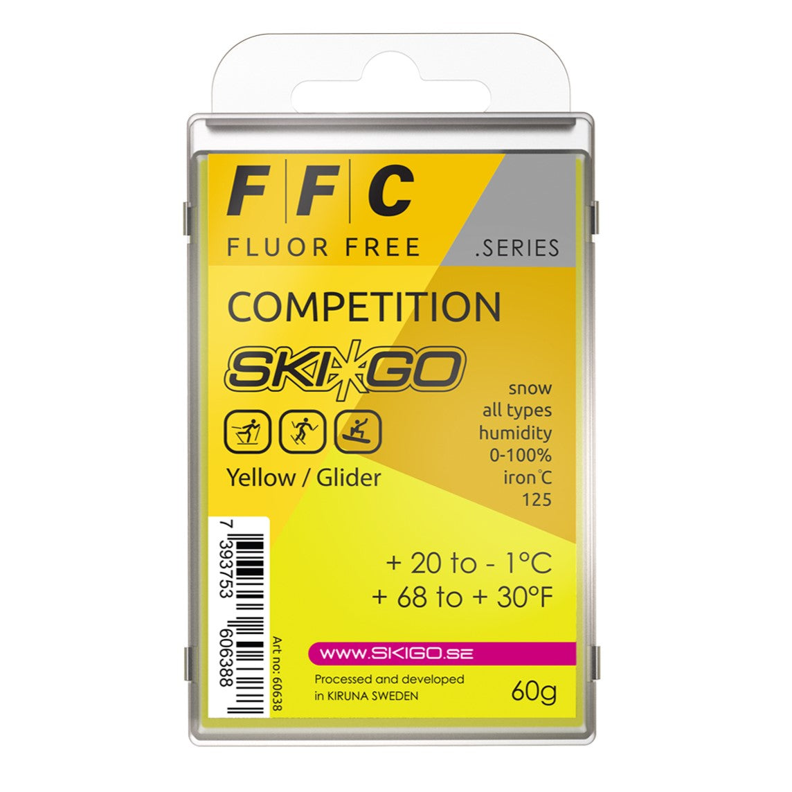 A product picture of the Ski*Go FFC Yellow Melt Wax