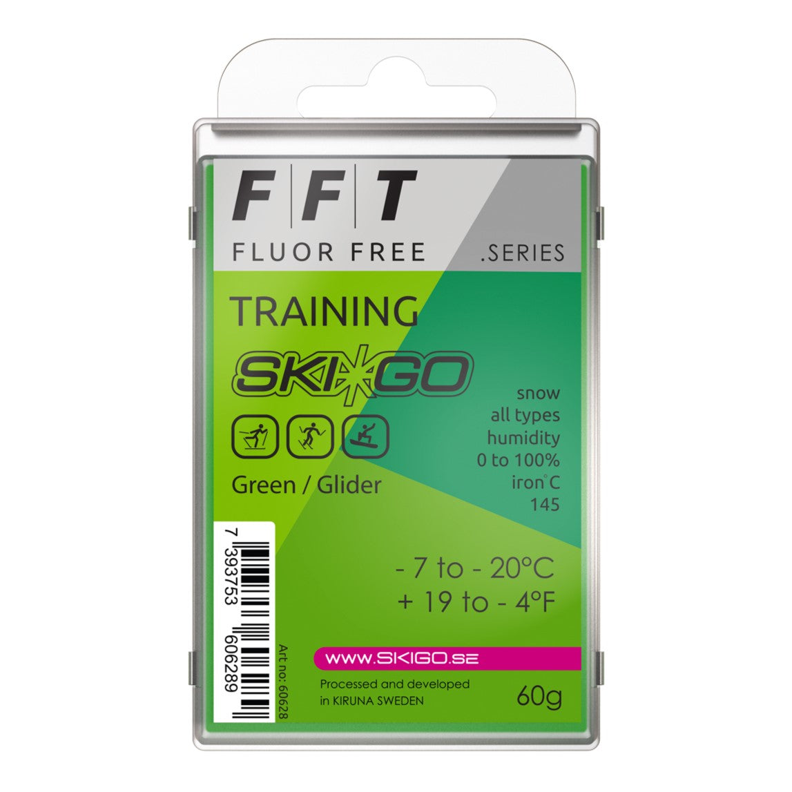 A product picture of the Ski*Go FFT Green Melt Wax