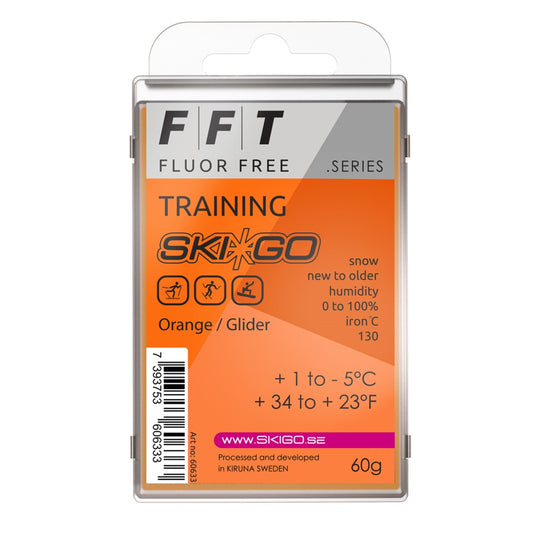 A product picture of the Ski*Go FFT Orange Melt Wax