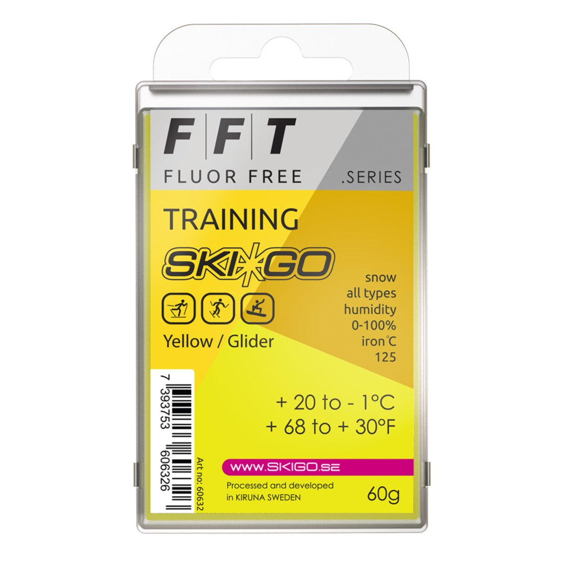 A product picture of the Ski*Go FFT Yellow Melt Wax