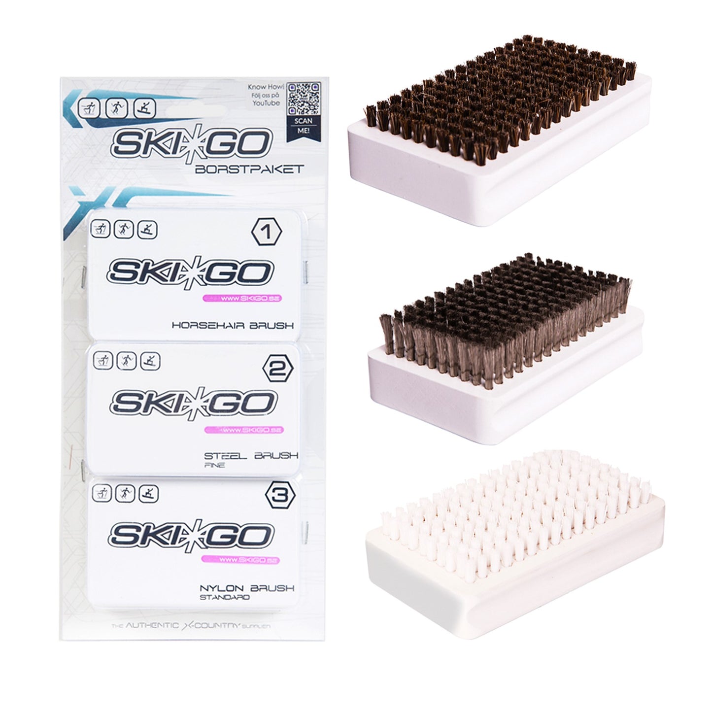 A product picture of the Ski*Go Steel, Horsehair, Nylon Handbrush - 3 Pack