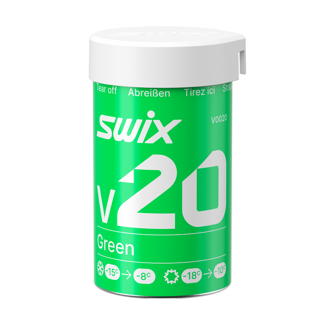 A product picture of the Swix V20 Green Kick Wax (-10C/-18C) | 45g