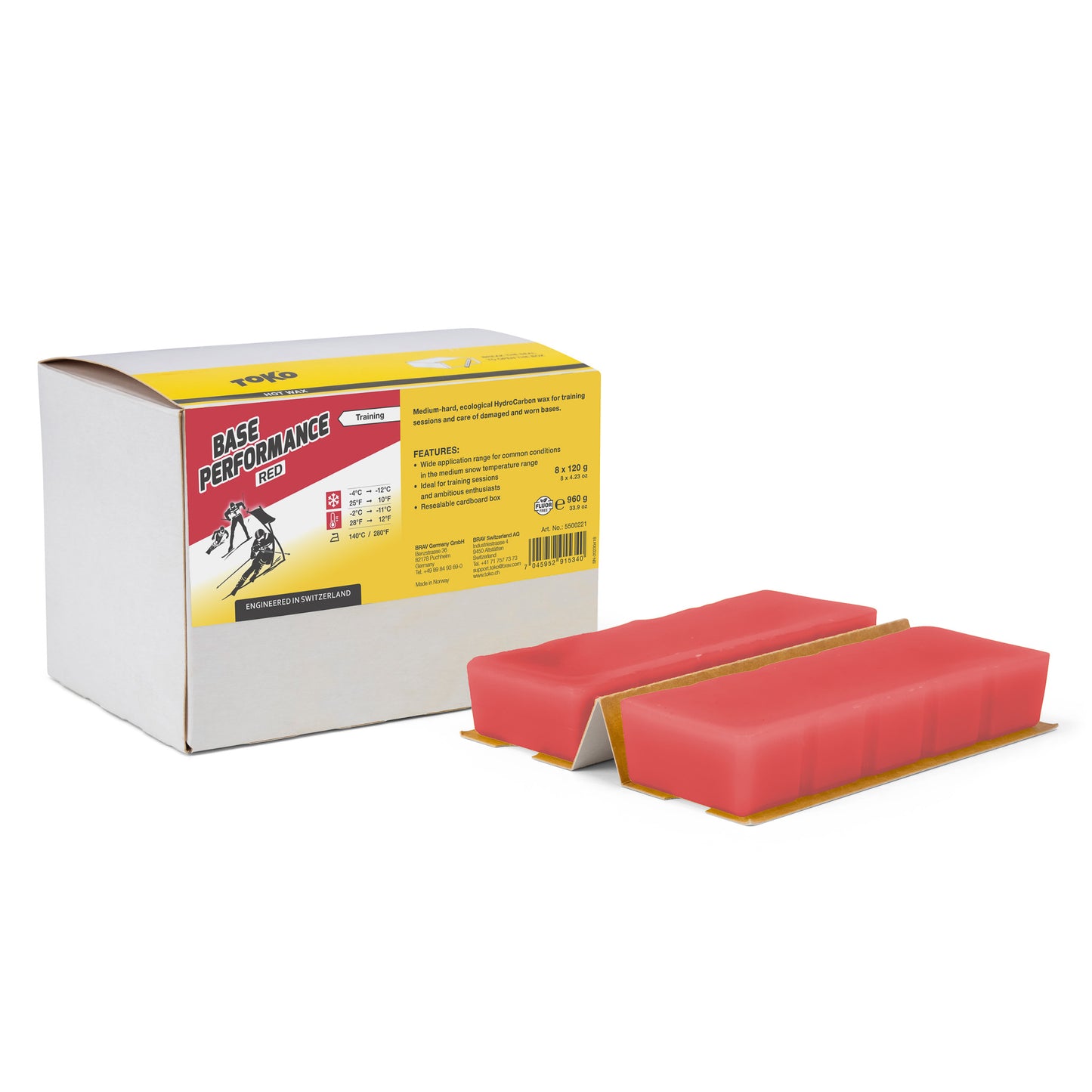 A product picture of the Toko Base Performance Red Paraffin Melt Wax