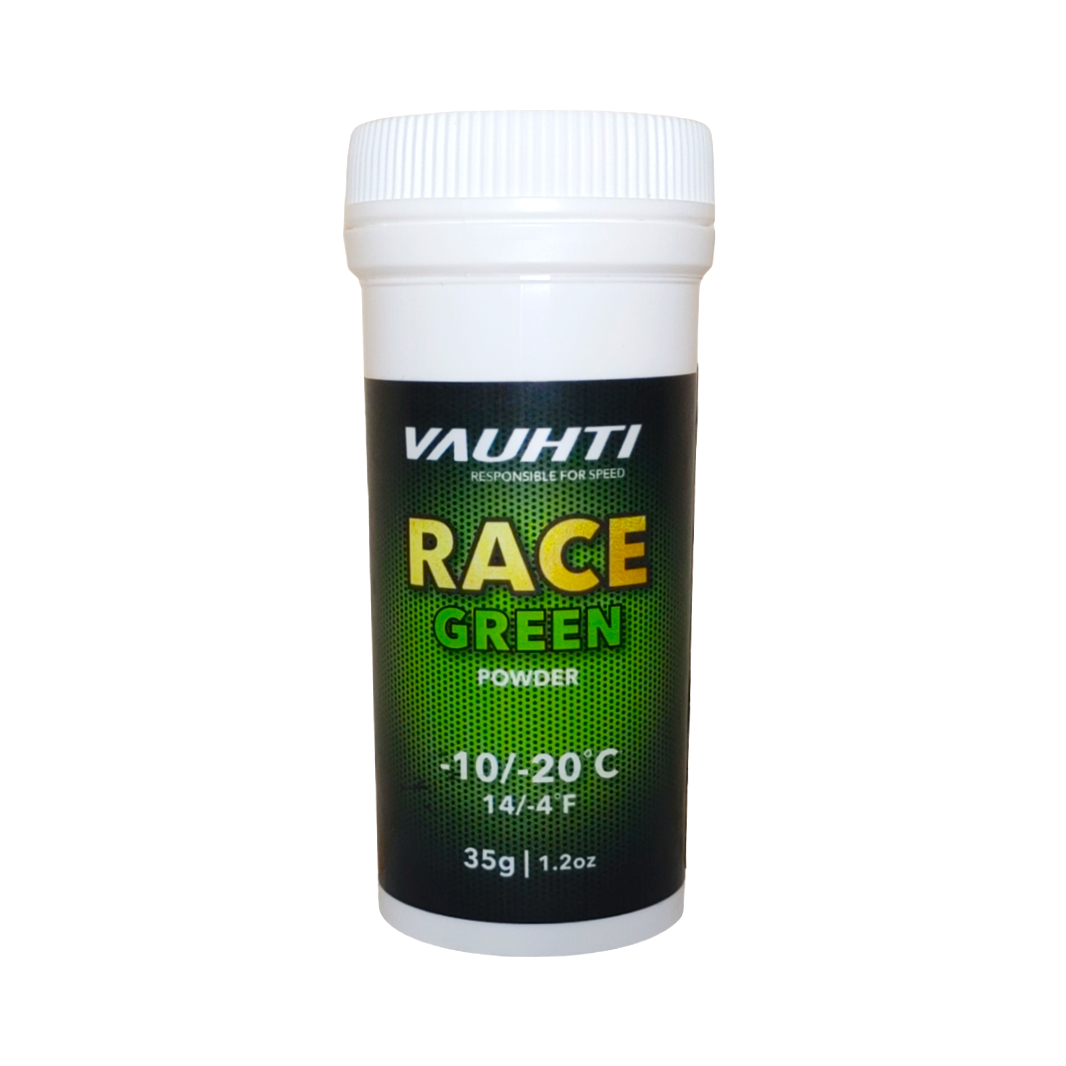 A product picture of the Vauhti RACE GREEN Powder Glide Wax (-10C/-20C) | 35g