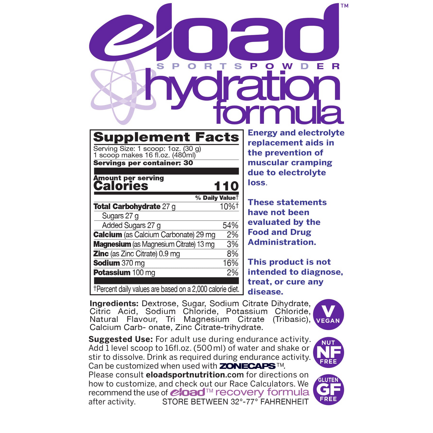 A product picture of the eLoad Sport Nutrition Hydration Formula Drink Mixes