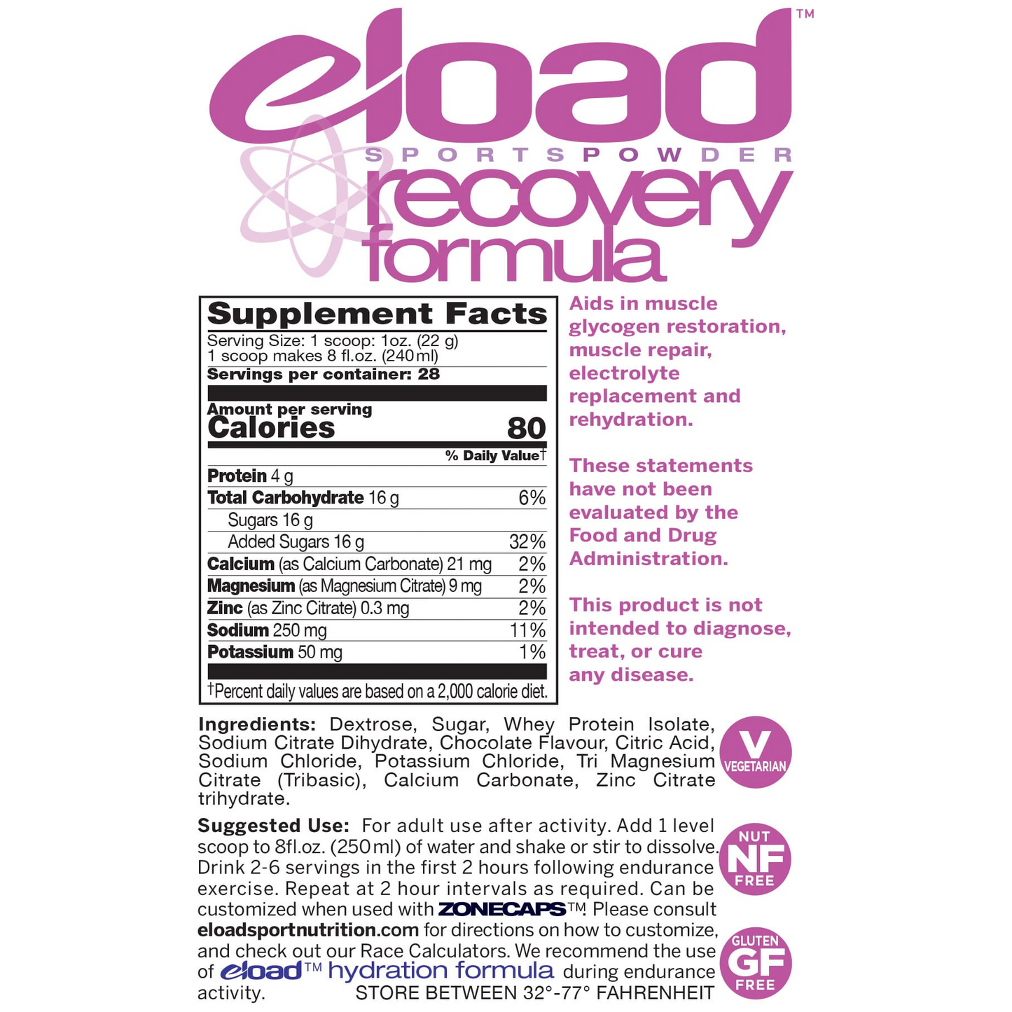 A product picture of the eLoad Sport Nutrition Recovery Formula Drink Mixes