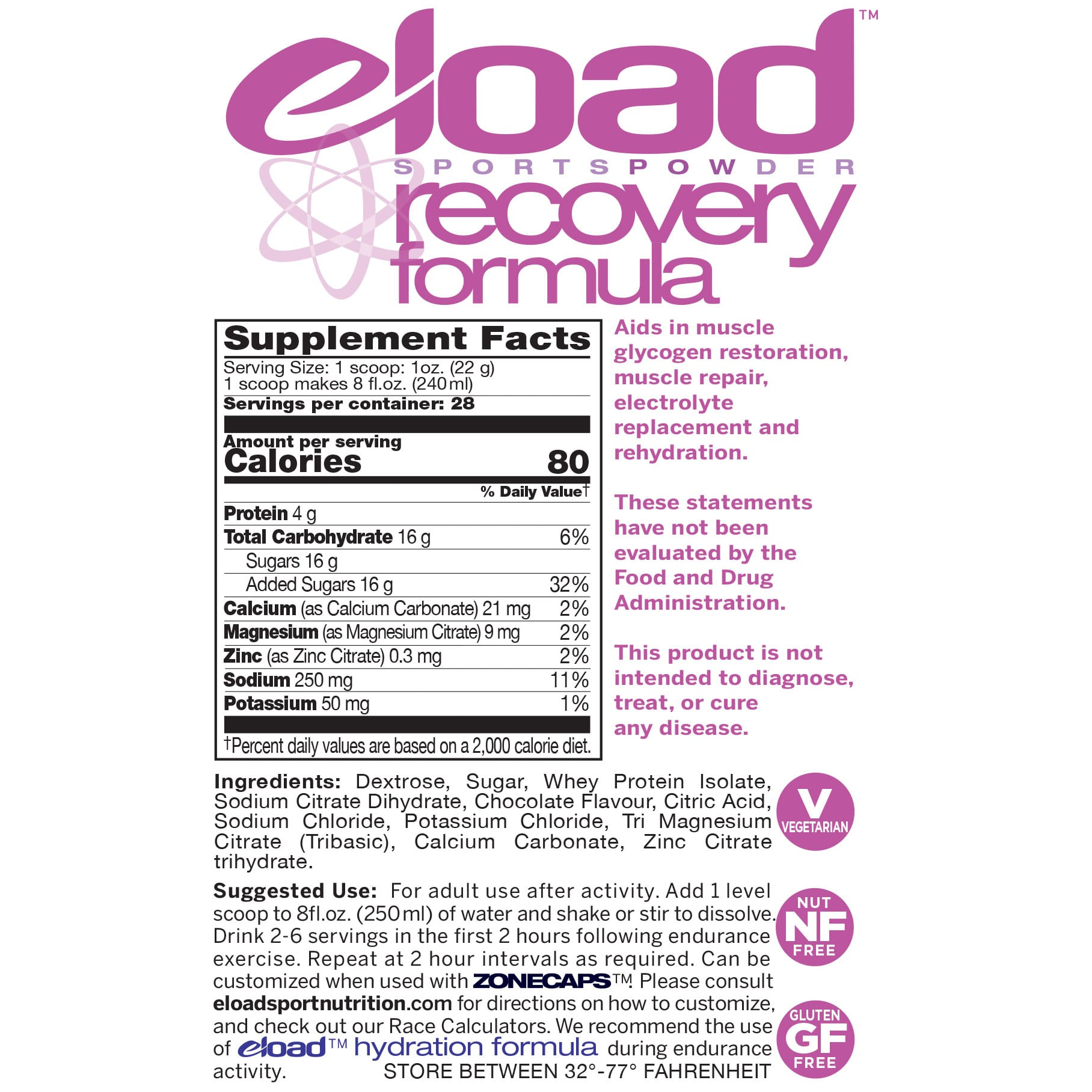 A product picture of the eLoad Sport Nutrition Recovery Formula Drink Mixes