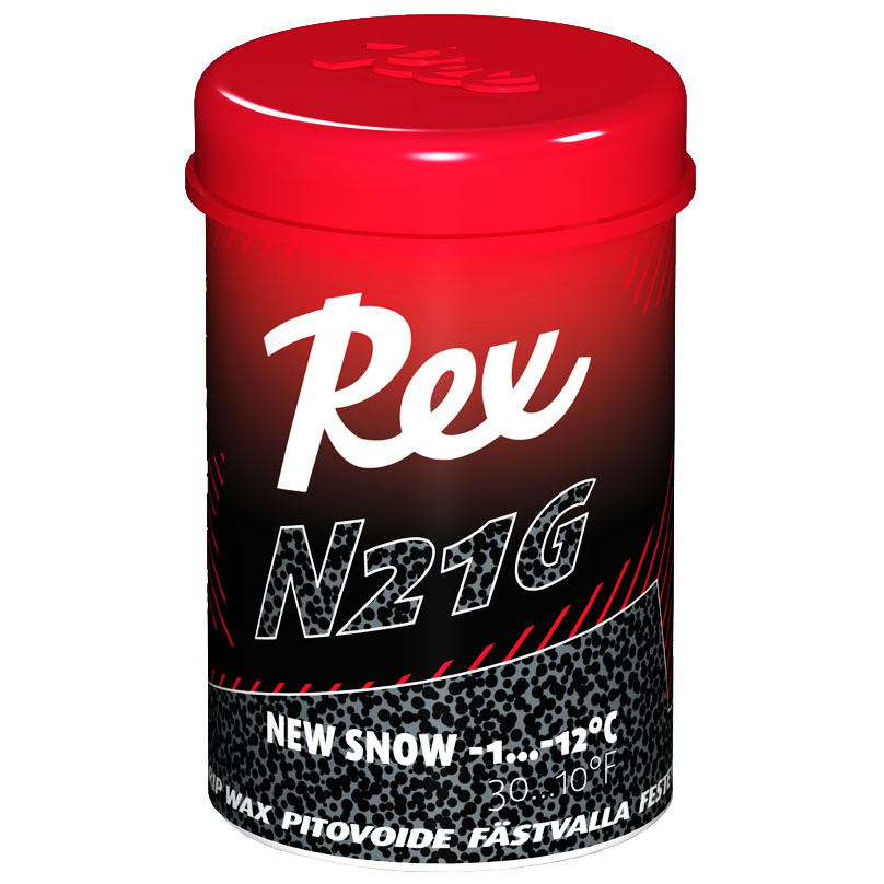 A product picture of the Rex Wax N21G Black `New Snow` Fluoro-Free Racing Grip