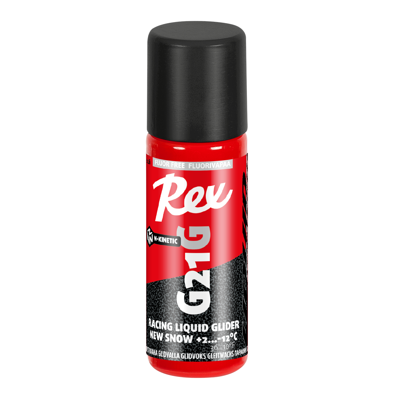 A product picture of the Rex Wax G21G Graphite `New Snow` N-Kinetic Non-Fluor Liquid Glider (Sponge Applicator)