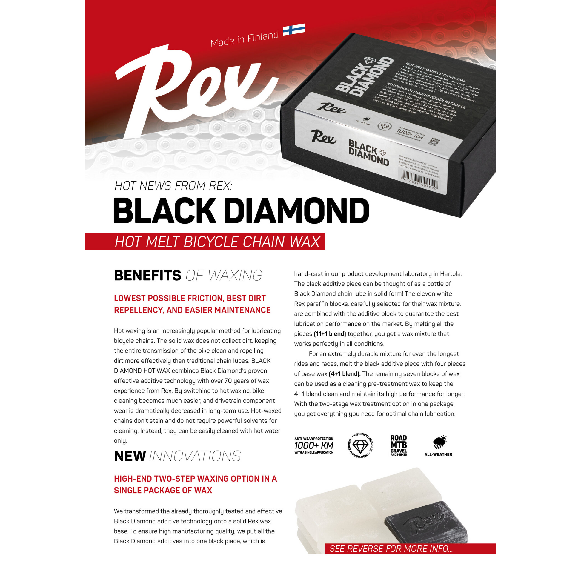 A product picture of the Rex Black Diamond Bike Chain Hot Wax Black Friction Modifier | 40g