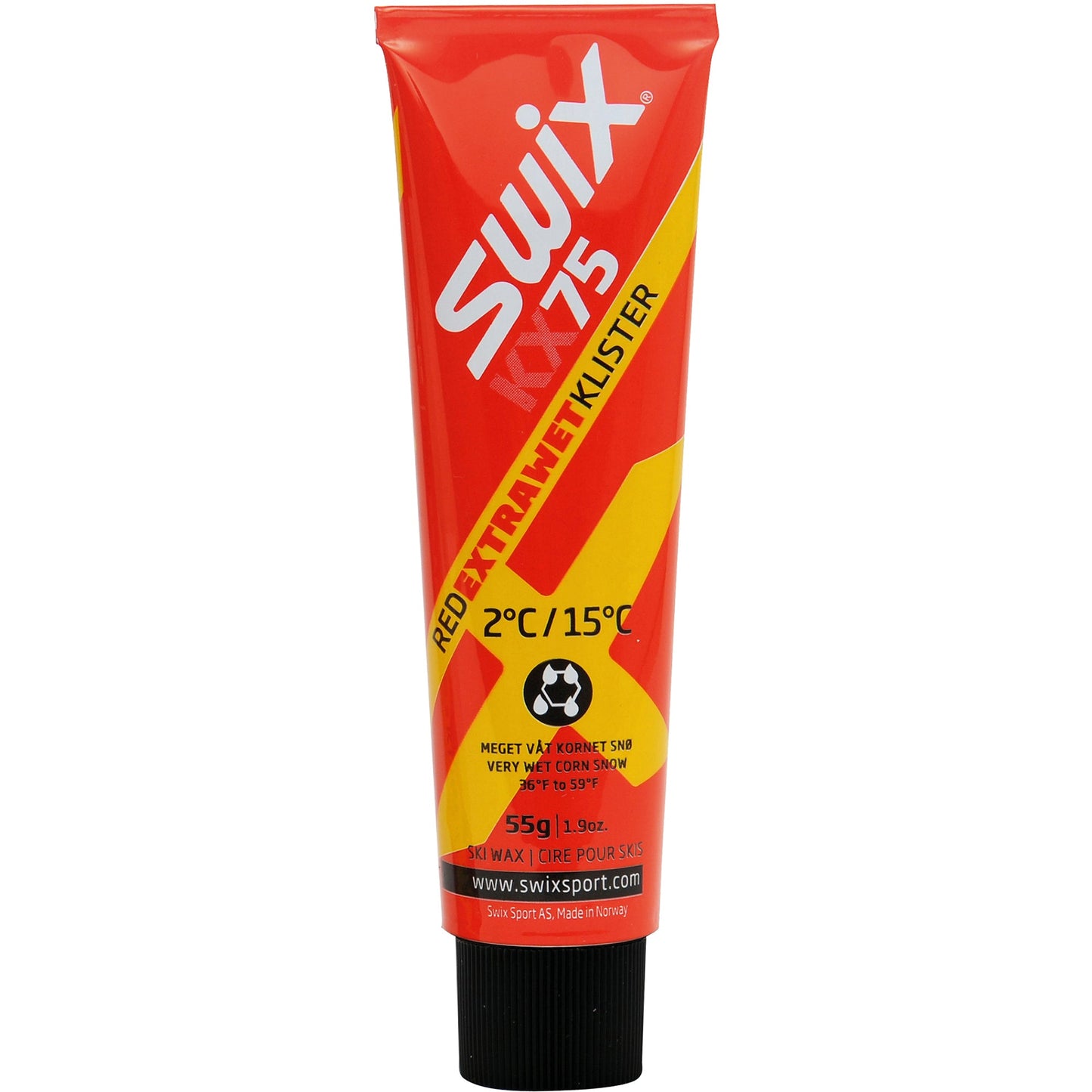 A product picture of the Swix KX75 Red Extra Wet Klister +2°C/+15°C