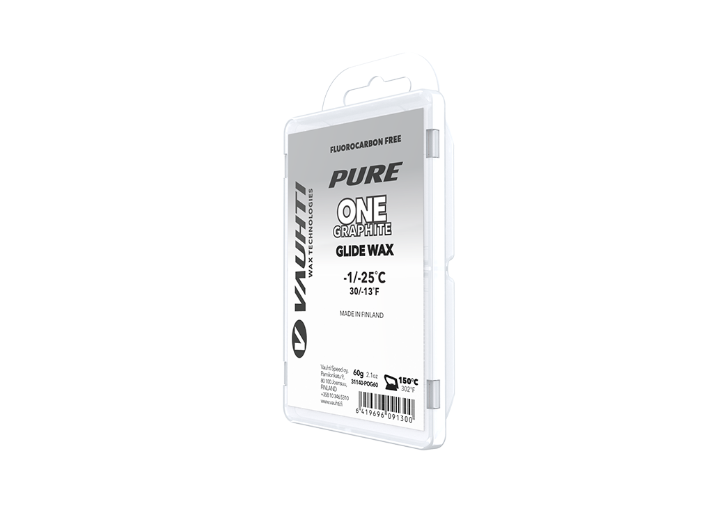 From the Vauhti Fluoro-free PURE line. PURE-LINE ONE GRAPHITE PARAFFIN An entry-level fluoro-free paraffin for dirty snow.