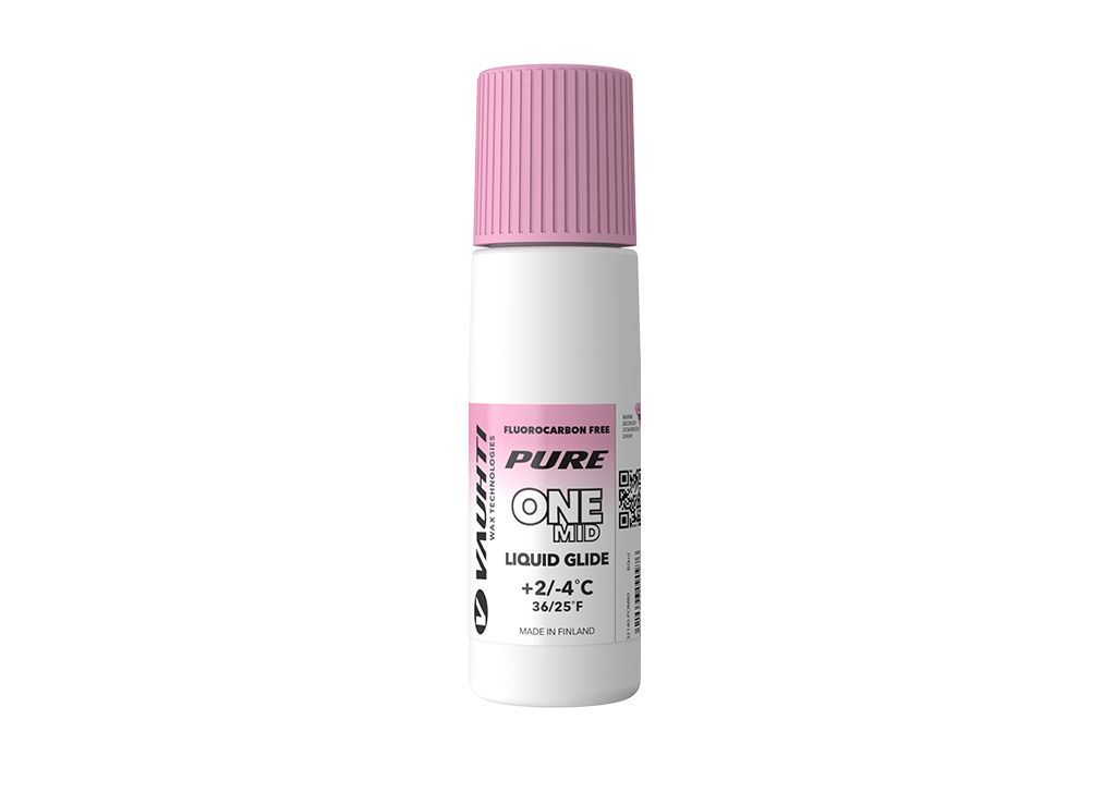From the Vauhti Fluoro-free PURE line. PURE-LINE ONE MID LIQUID GLIDE An entry-level fluoro-free paraffin for med conditions.