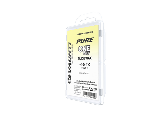 From the Vauhti Fluoro-free PURE line. PURE-LINE ONE WET PARAFFIN An entry-level fluoro-free paraffin for warm conditions.