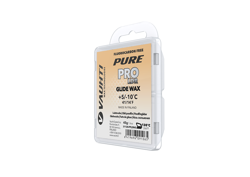 From the Vauhti Fluoro-free PURE line. PURE-LINE PRO LDR PARAFFIN A high-performance fluoro-free racing paraffin for changing conditions.