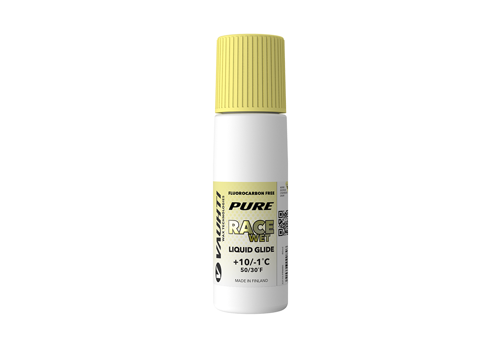 From the Vauhti Fluoro-free PURE line. PURE-LINE RACE WET LIQUID GLIDE A high-performance fluoro-free racing liquid for warm conditions.