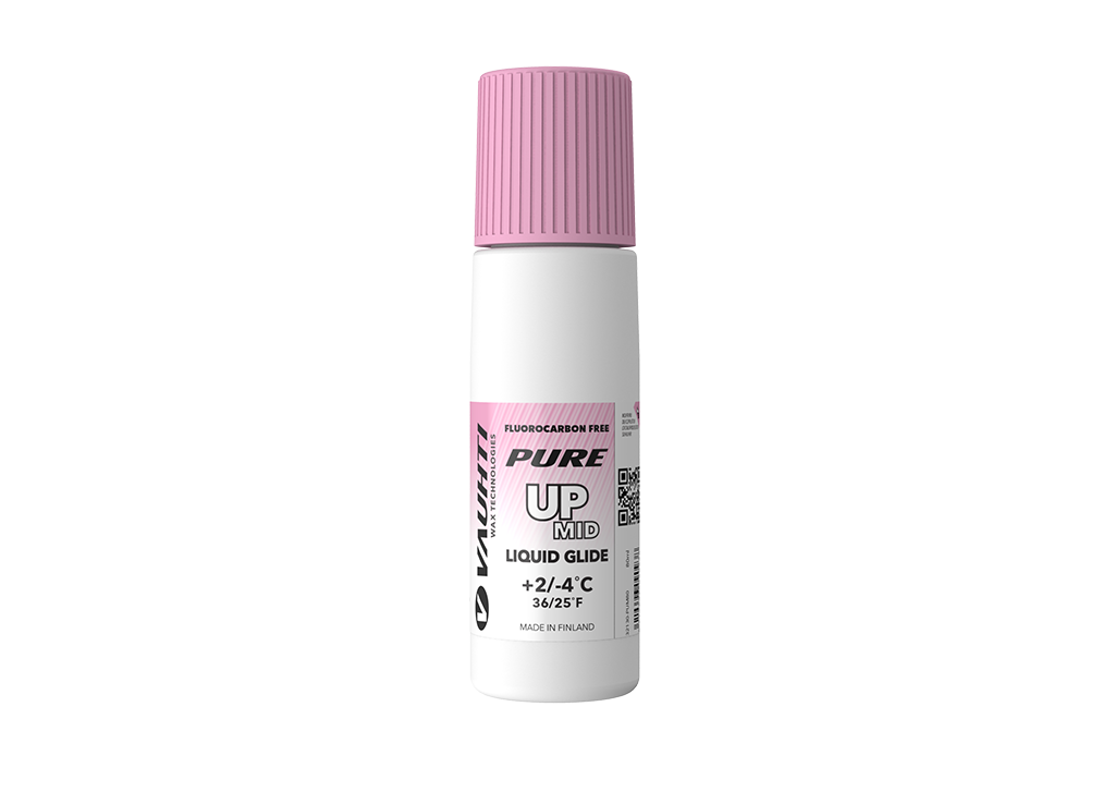 From the Vauhti Fluoro-free PURE line. PURE-LINE UP MID LIQUID GLIDE A performance fluoro-free paraffin for med conditions.
