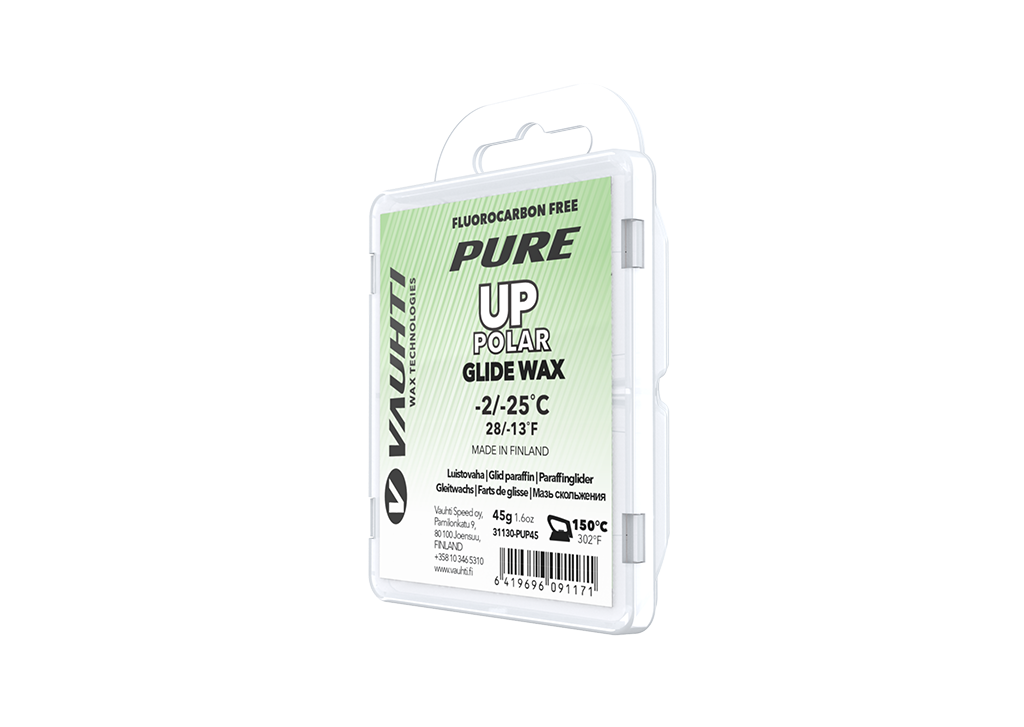 From the Vauhti Fluoro-free PURE line. PURE-LINE UP POLAR PARAFFIN A performance fluoro-free paraffin for very cold conditions.