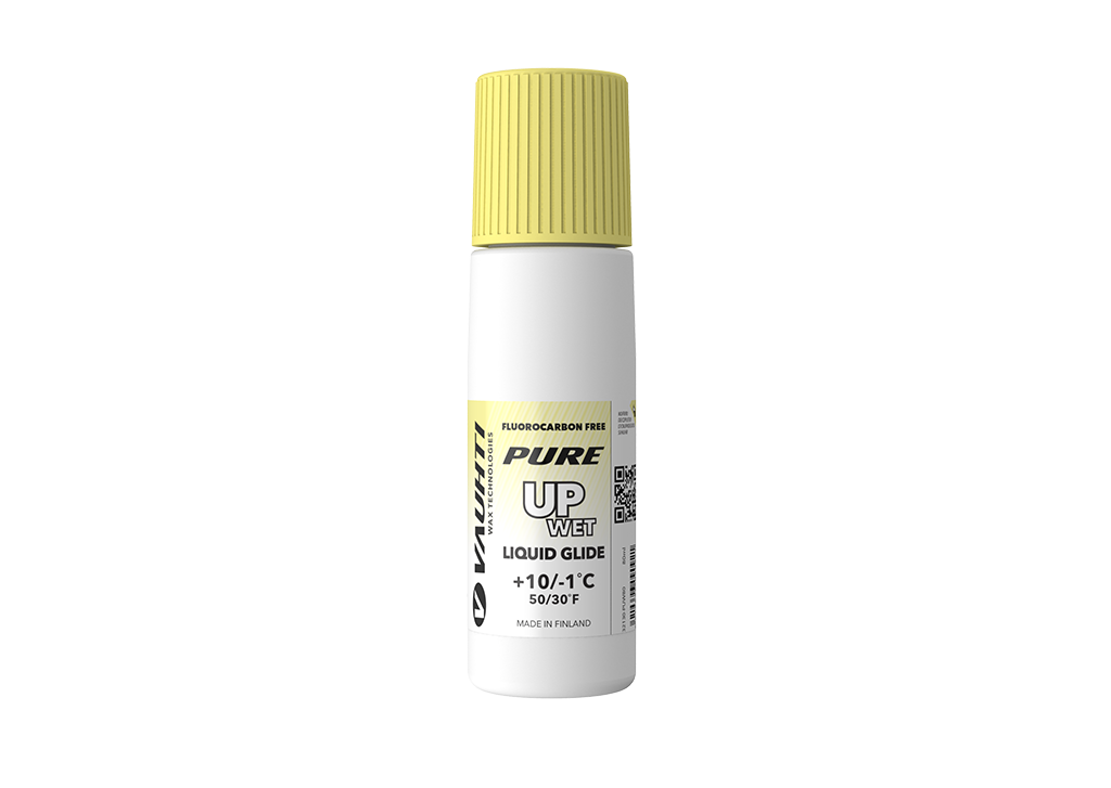 From the Vauhti Fluoro-free PURE line. PURE-LINE UP WET LIQUID GLIDE A performance fluoro-free paraffin for warm conditions.