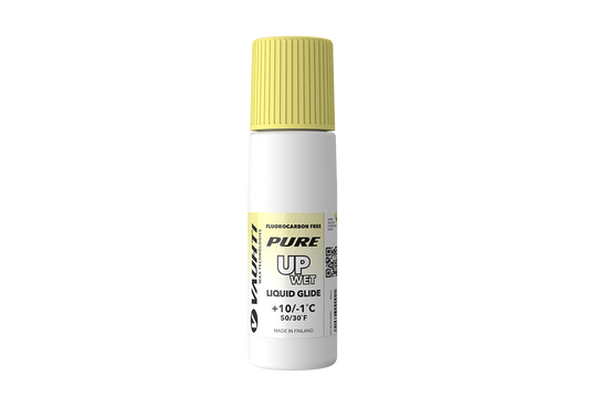 From the Vauhti Fluoro-free PURE line. PURE-LINE UP WET LIQUID GLIDE A performance fluoro-free paraffin for warm conditions.