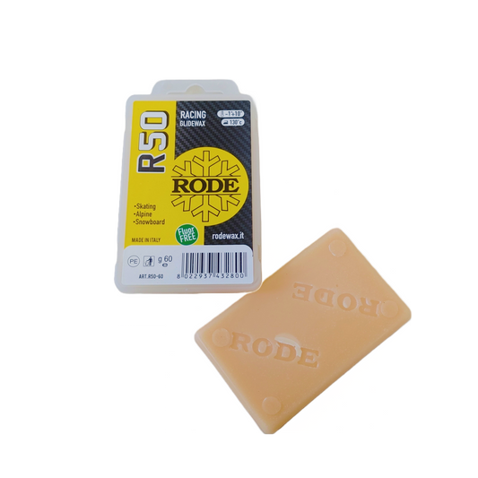 A product picture of the Rode R50 Racing Glider Yellow Melt Wax