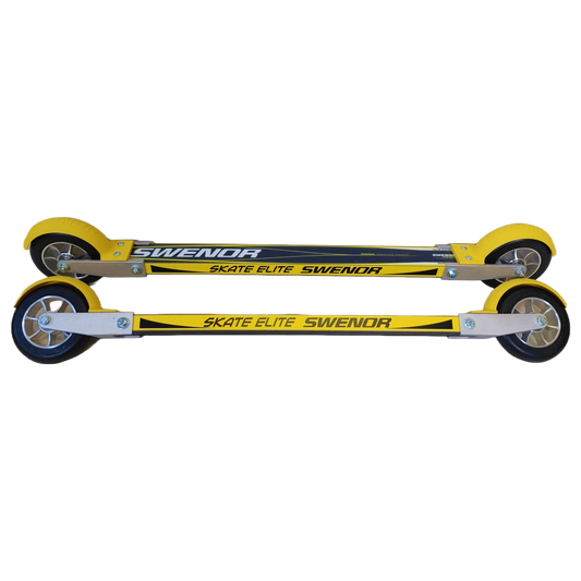 A fibreglass and wood construction skate rollerski.