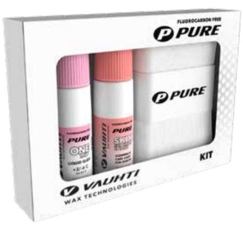 From the Vauhti Fluoro-free PURE line. PURE-LINE KIT: SKIN SKI & GLIDE A fluoro-free skin ski waxing kit.
