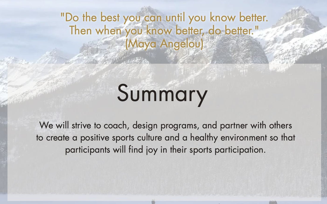 Mission statement summary over snowy mountains