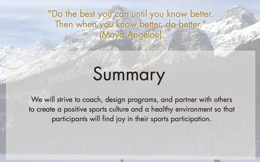 Mission statement summary over snowy mountains